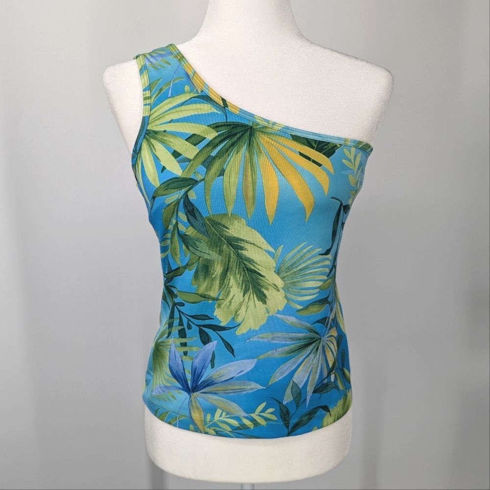 Vintage Y2K No Boundaries One Shoulder Hawaiian Tropical Floral Top Medium